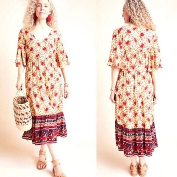 Faithfull The Brand Melia Yellow Floral Maxi Dress | Size S - Picture 1 of 13
